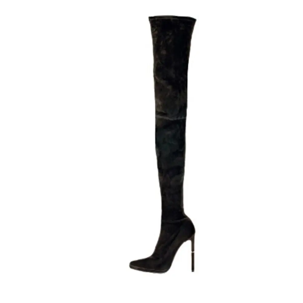 Замшевые сапоги выше колена The Hottest Woman, женские длинные сапоги с острым носком, женская обувь на высоком каблуке с боковой молнией
