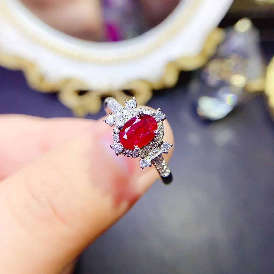 Кольцо с натуральным рубином, сертифицированное серебро 925 пробы, красный драгоценный камень 5x7 мм, подарок девушке на праздник, бесплатная доставка товара