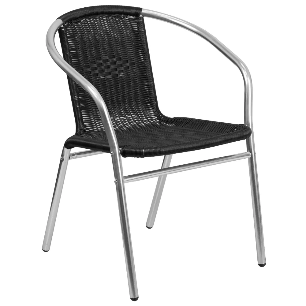 Коммерческий Алюминиевый и черный ротанговый стул для ресторана в помещении и на открытом воздухе для кемпинга