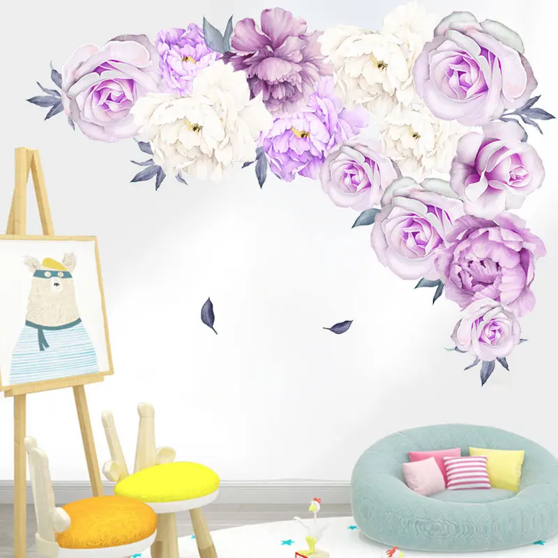 Красивые фиолетовые цветы пиона настенные наклейки для детской комнаты Гостиной спальни Украшение дома наклейка на стену Домашний декор ПВХ