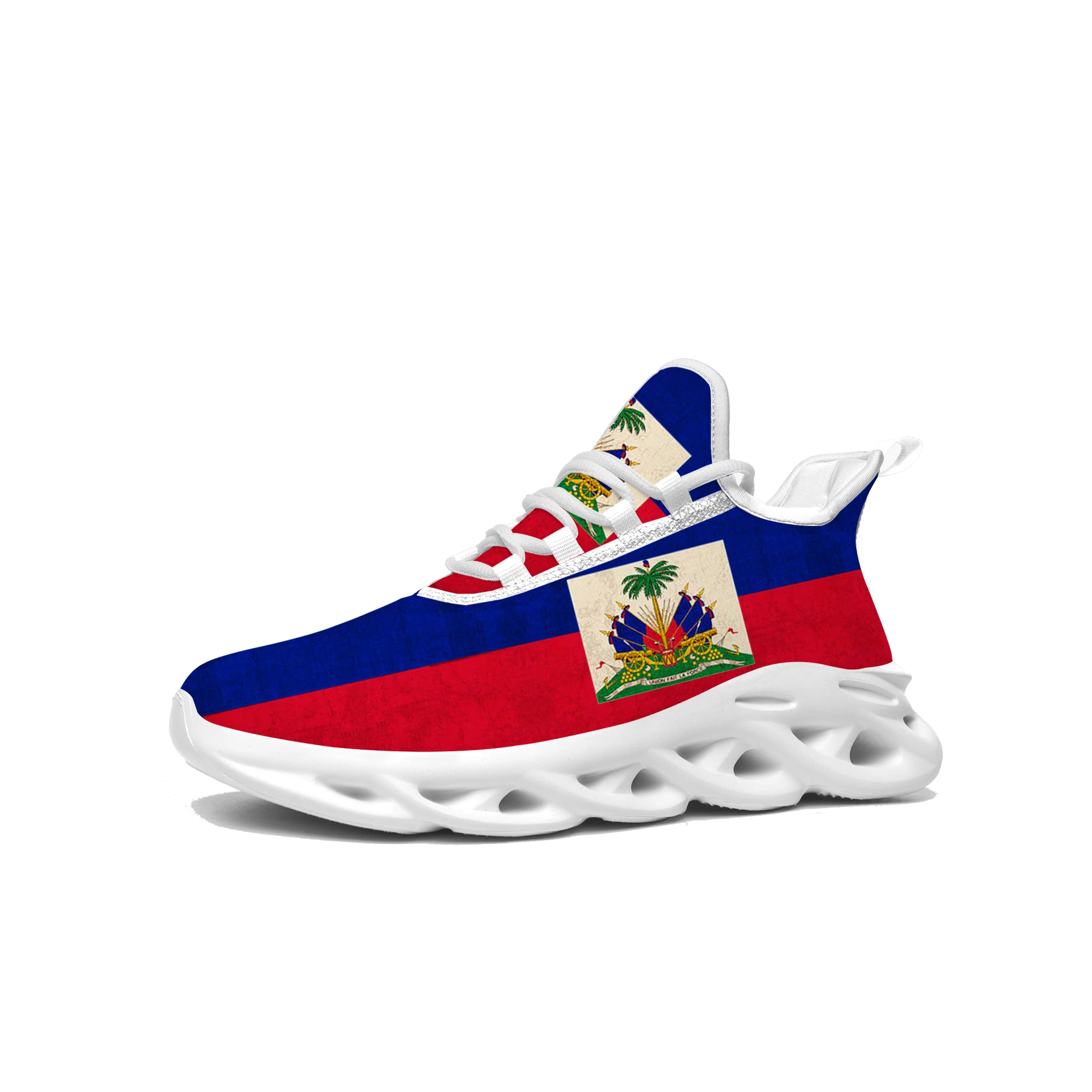 Кроссовки на плоской подошве с флагом Гаити, Мужские, женские, Гаити, Поп-спорт, Бег, Высококачественные кроссовки, Сетчатая обувь на шнуровке, обувь на заказ