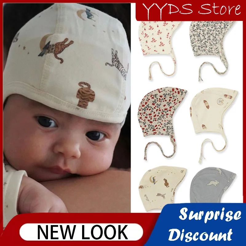Кружевная шапочка для новорожденных, детская защитная шапочка для мальчиков и девочек, хлопковая дышащая шапочка-бини с мультяшным принтом