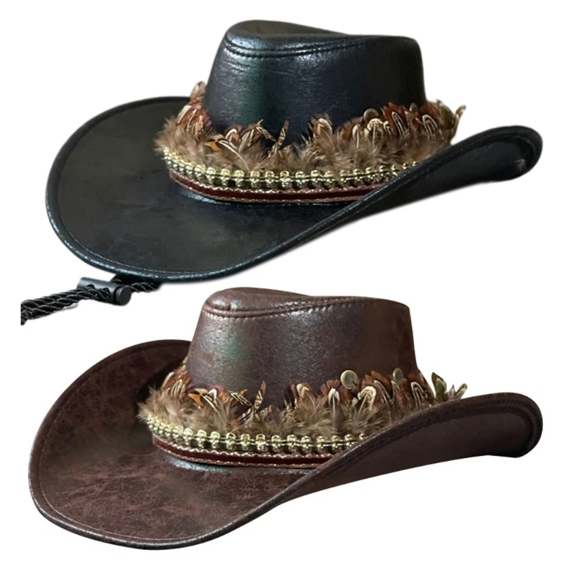 Крутая ковбойская шляпа с перьями, Летний солнцезащитный крем, Джентльменский головной убор для тематической вечеринки в стиле пастушки, подарок для друга семьи