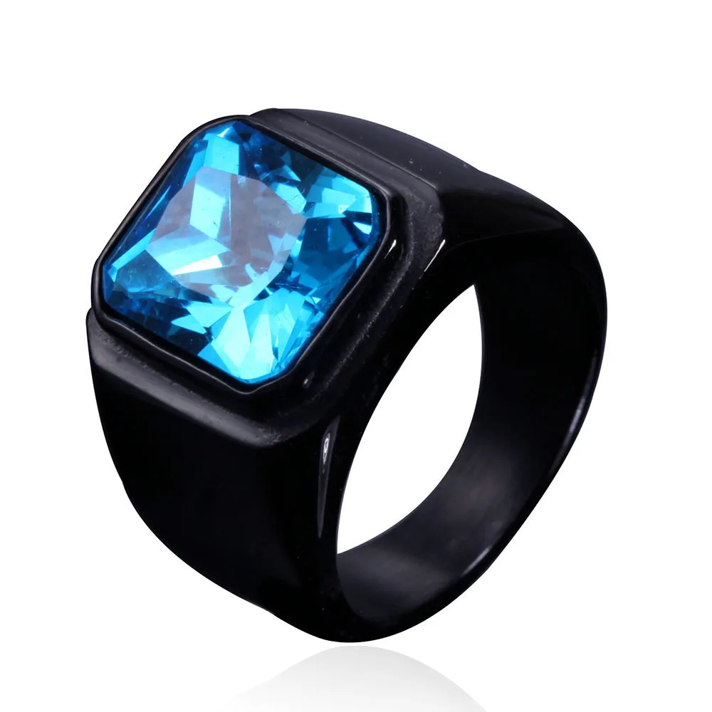 Минималистичное квадратное кольцо из титановой стали с кристаллами циркона, Роскошное мужское кольцо, кольцо для пары