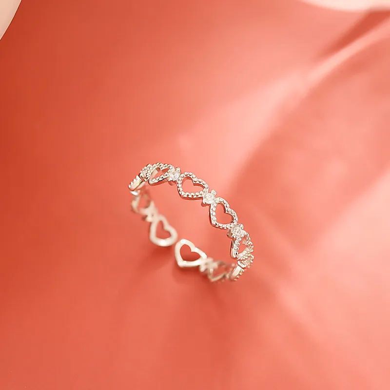 Модное Корейское открытое кольцо в форме сердца для женщин, девочек, Милых геометрических колец с цирконием, Аксессуаров, ювелирных изделий, подарка