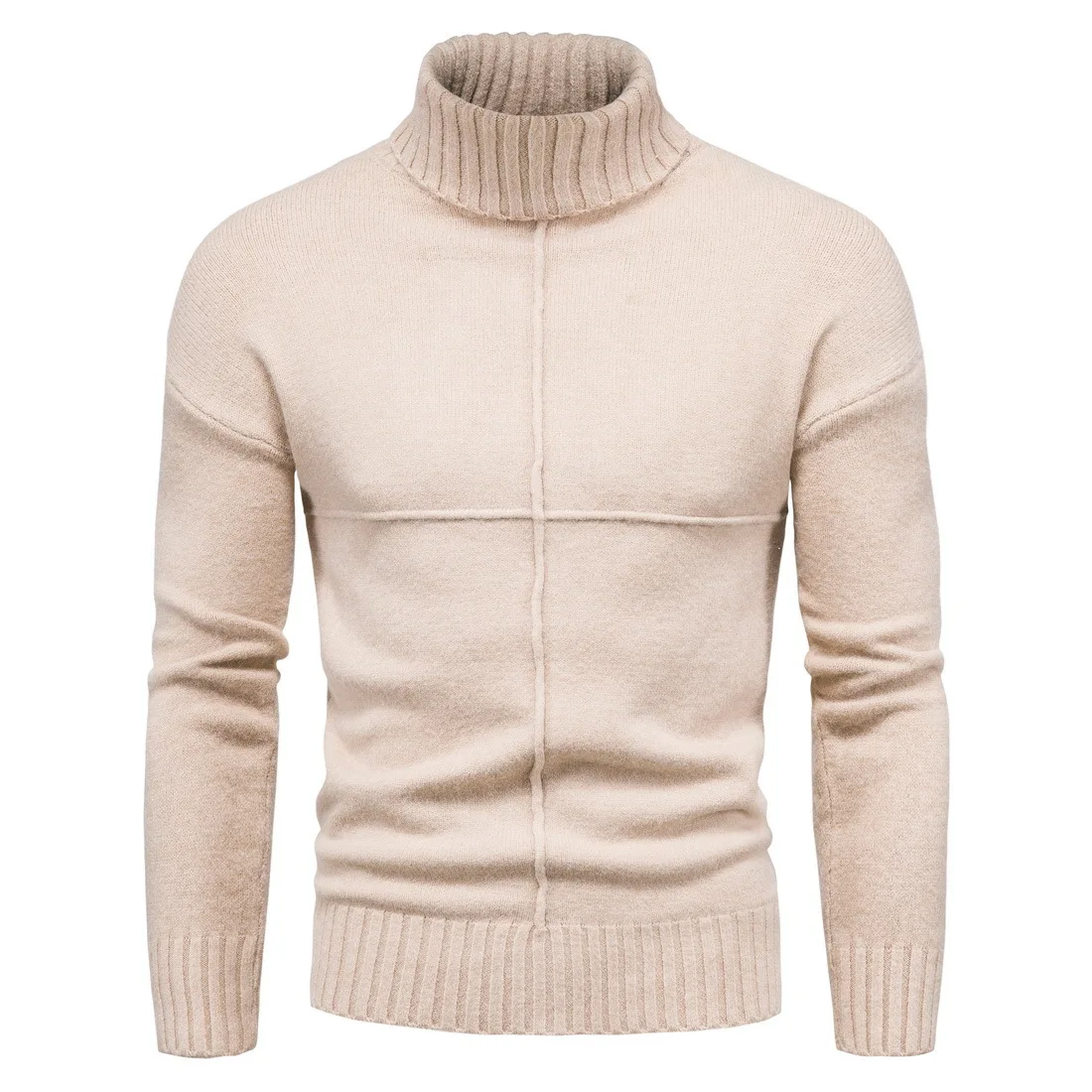 Модный мужской повседневный приталенный Базовый вязаный свитер с высоким воротом, пуловер с двойным воротником, Осенне-зимние топы S-2XL