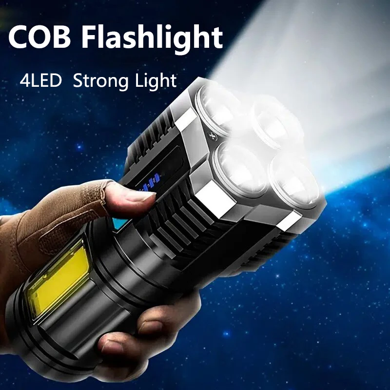 Мощные 4LED фонари с боковой подсветкой COB, Перезаряжаемый Портативный фонарь для кемпинга, 4 режима освещения для пеших прогулок и рыбалки на открытом воздухе