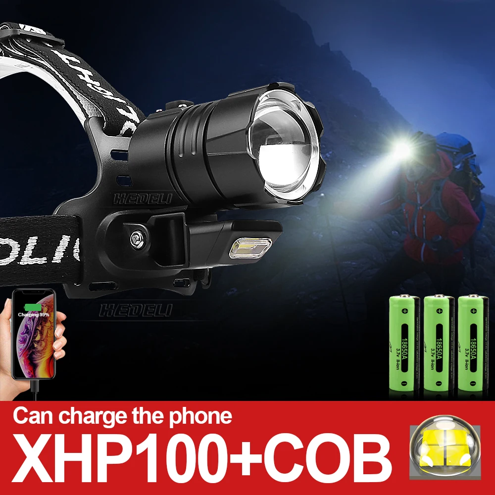 Мощный Налобный фонарь Супер яркие светодиодные фары COB Телескопический USB Перезаряжаемый налобный фонарь для рыбалки на открытом воздухе, Кемпинговые Налобные фонари