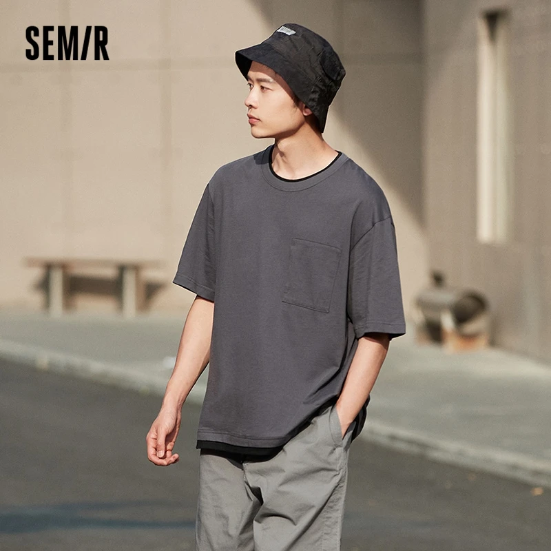 Мужская футболка Semir с коротким рукавом, базовый простой стиль, лето 2023, свободный мужской новый контрастный вязаный
