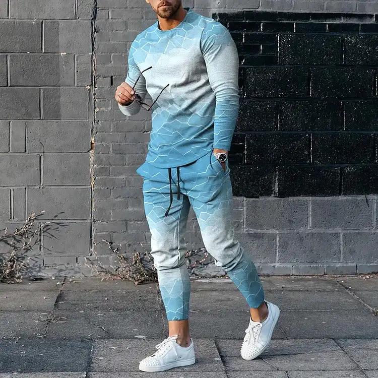 Мужские футболки с длинными рукавами и брюки, мужские комплекты из двух предметов с геометрическим рисунком и 3D принтом, повседневный костюм nike tech fleece