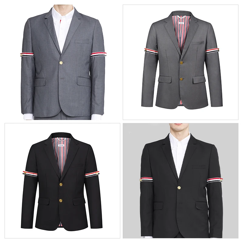 Мужской костюм TB THOM, блейзеры корейского дизайна, классическая двойная повязка на руку, пиджаки в полоску, официальные куртки для деловых костюмов