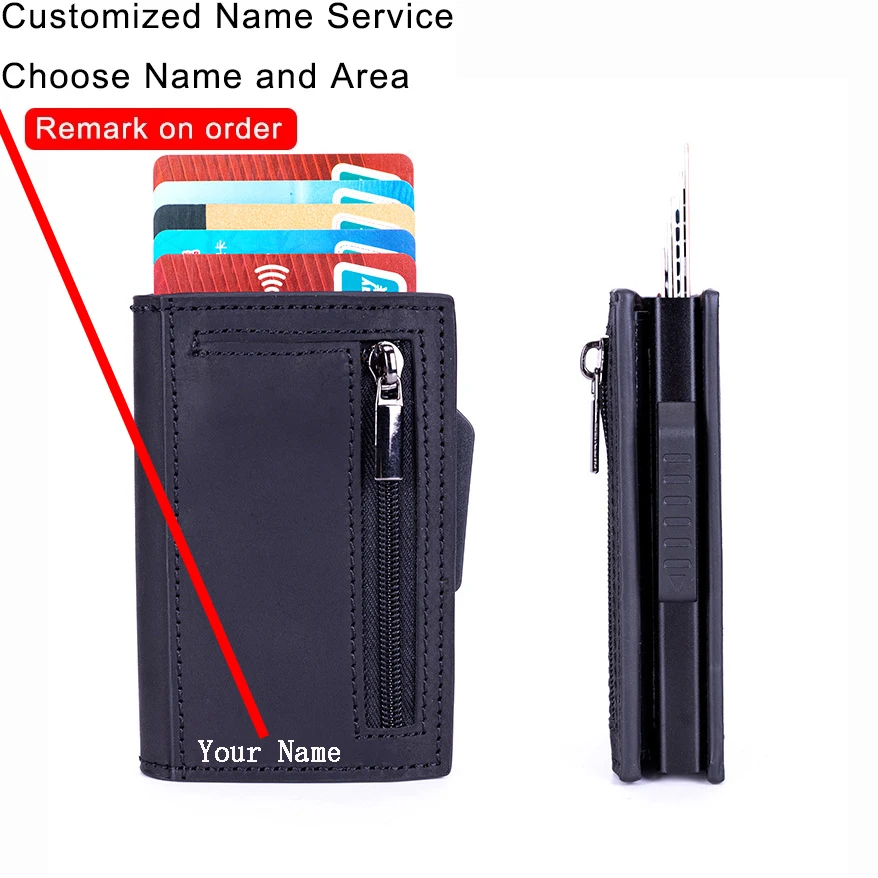 Мужской кошелек с гравировкой на заказ, держатель для кредитных карт, RFID-блокировка, противоугонный кожаный кошелек, кошелек для карт с окошком для удостоверения личности, сумка для монет
