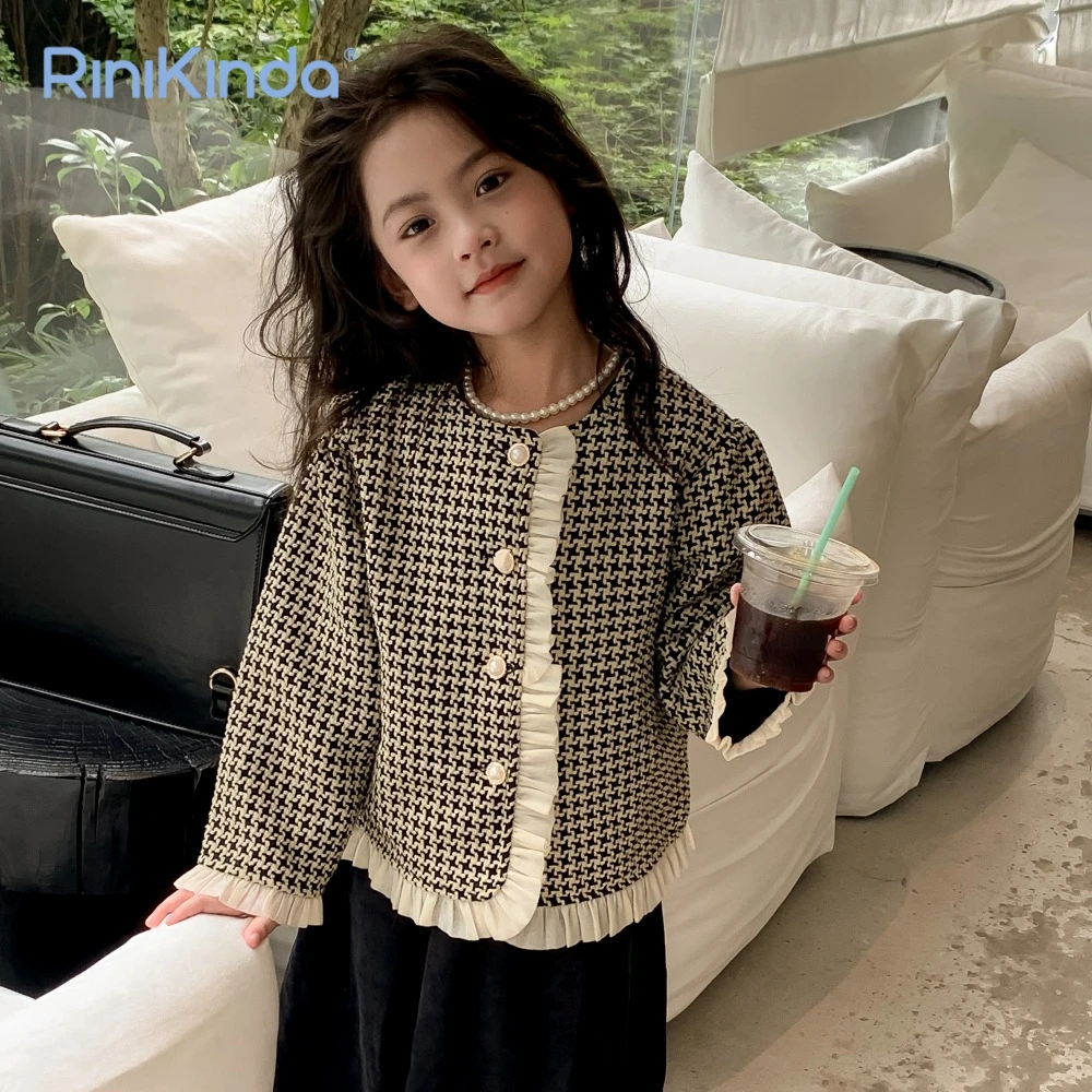 Новое модное пальто для девочек, Осеннее детское клетчатое пальто с длинным рукавом, Детская Одежда для девочек 2-8 лет, Верхняя одежда в корейском стиле