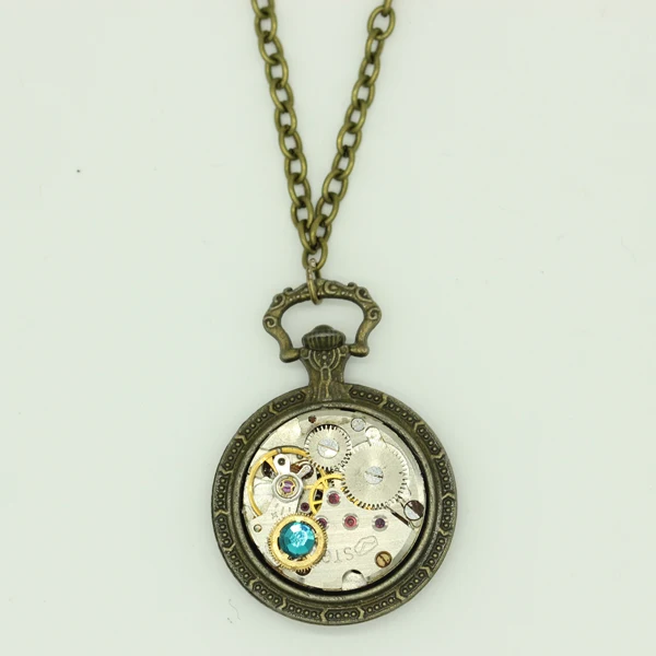 Ожерелье в стиле Стимпанк Карманные Часы Подвеска Латунный Механизм Шестерни Ювелирные Изделия ручной работы