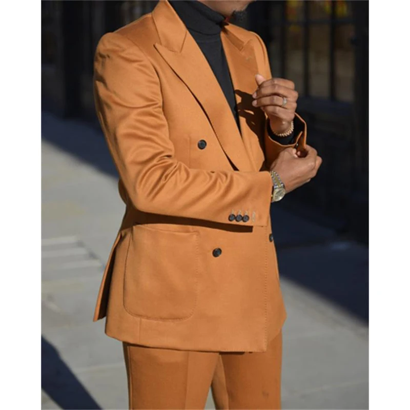 Оранжевые Двубортные Костюмы Slim Fit Party Wear Из Двух Предметов Для Официальных деловых Мероприятий, Пальто С Отворотом + Брюки, Смокинги Для Мужчин
