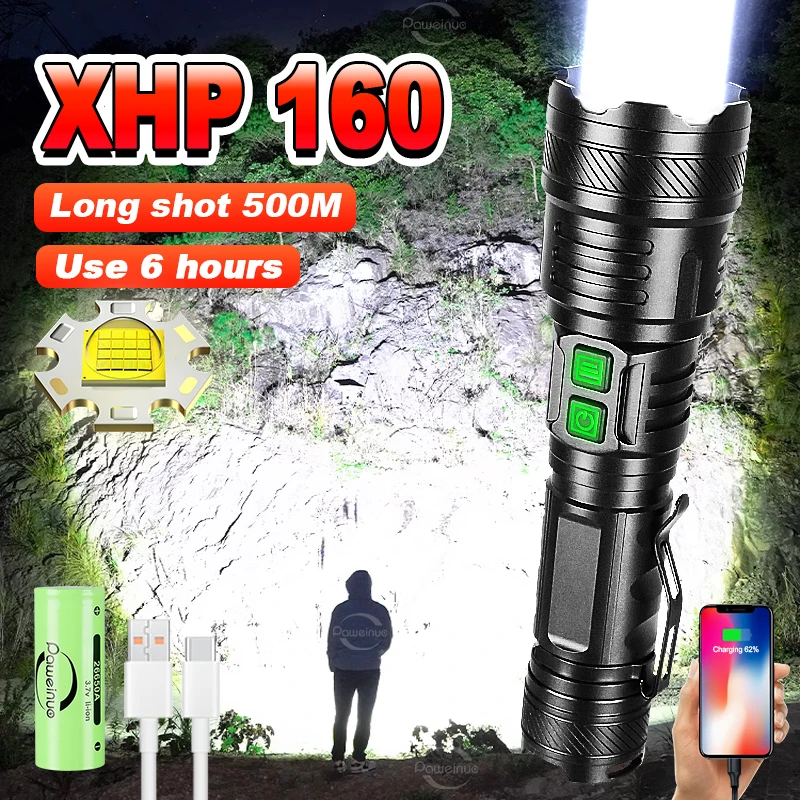 Перезаряжаемый светодиодный фонарик XHP160, тактический фонарик, Водонепроницаемый портативный фонарик, Ультра мощный фонарь Для Кемпинга, Охоты