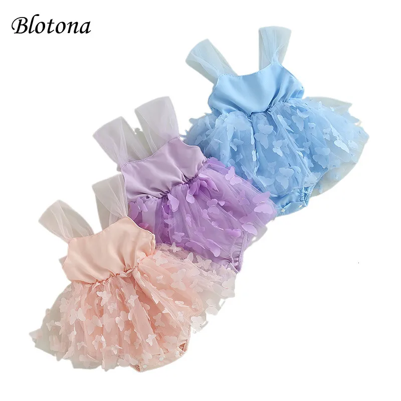 Платье-комбинезон Blotona для маленьких девочек, боди из фатина с бабочками, без рукавов, летняя одежда в стиле пэчворк от 0 до 18 месяцев