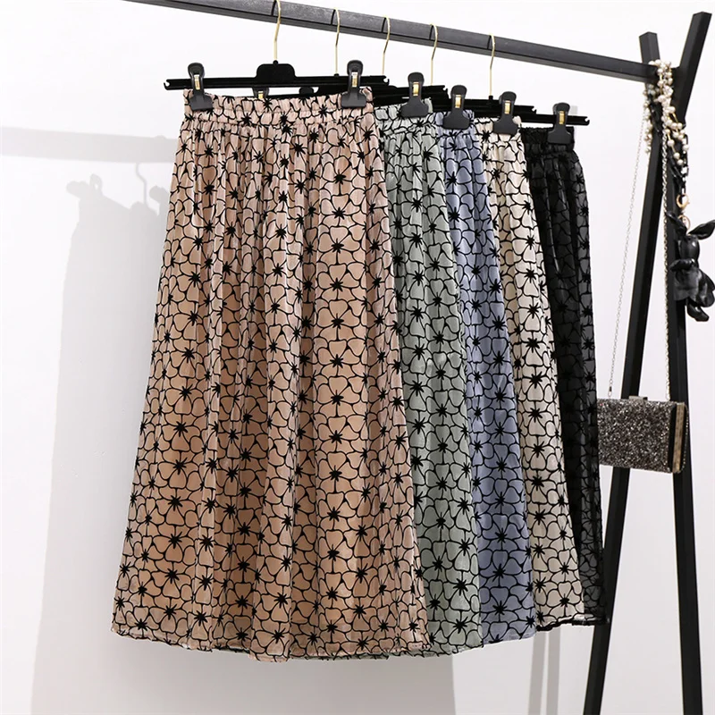 Плиссированная юбка для женщин с цветочным принтом, повседневные винтажные модные юбки миди на подкладке, корейские шикарные кавайные женские юбки Saia