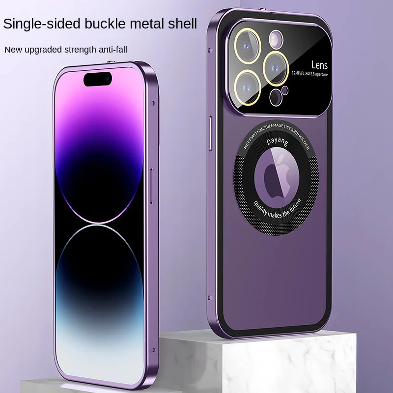 Подходит для iPhone 14, металлический каркас, чехол для мобильного телефона, Apple 13, отсутствующая этикетка, магнитное всасывание, большое всплывающее окно, защитный чехол