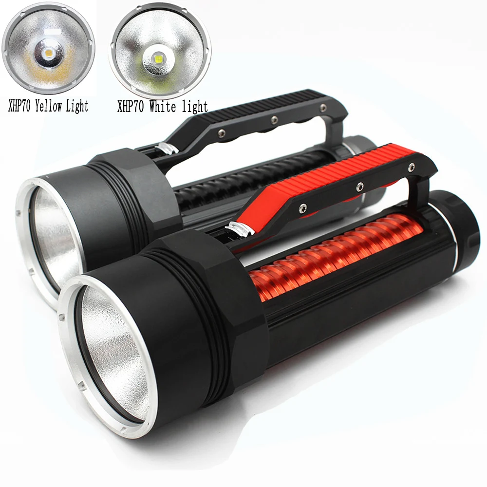 Портативный светодиодный фонарик XHP70 для дайвинга 4000ЛМ 32 Вт, фонарь для подводного плавания, супер яркая лампа, использующая 2 батареи 26650