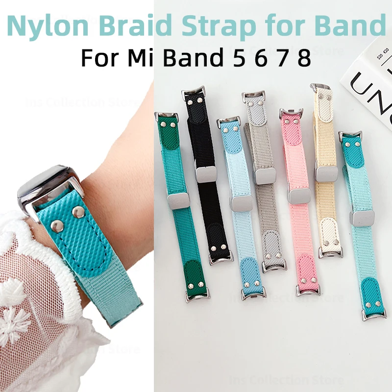 Ремешок с нейлоновой оплеткой для Band 8 5 6 7, разноцветный браслет для Xiaomi Mi Band 5 6 7, Сменный ремень для Mi 8, аксессуары для ремешка для часов
