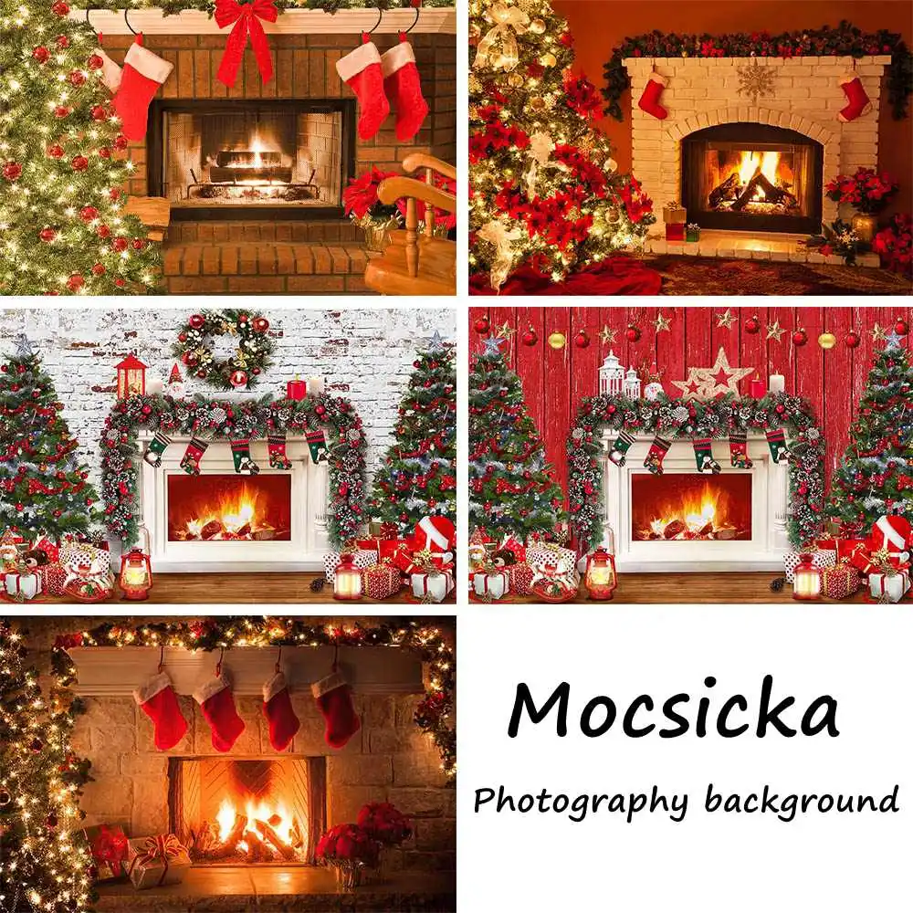 Рождественский фон Mocsicka Камин Рождественская елка Фон для портретной фотосъемки новорожденных детей для фотосессии в фотостудии