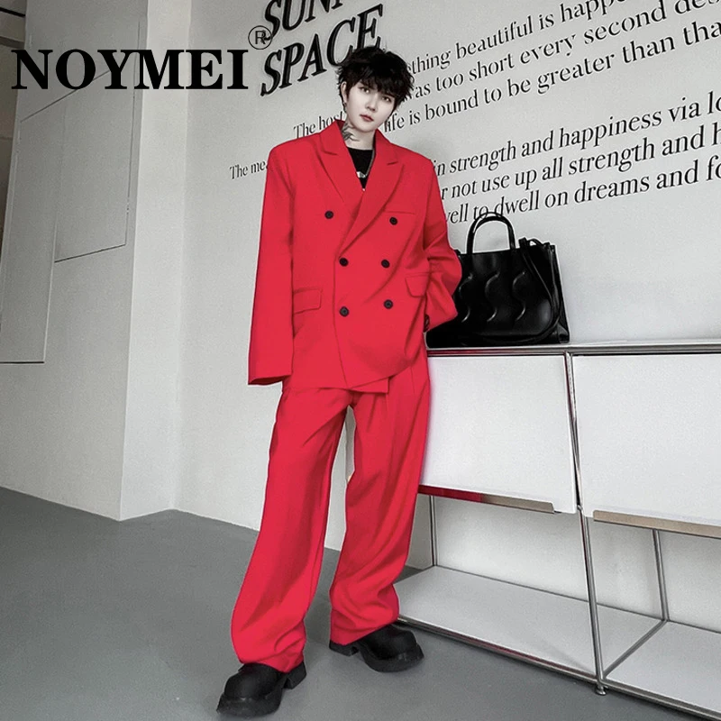 Роскошный комплект NOYMEI в корейском стиле, трендовое мужское пальто нишевого дизайна, деловая повседневная мужская одежда из двух предметов, Свободные прямые брюки WA2616