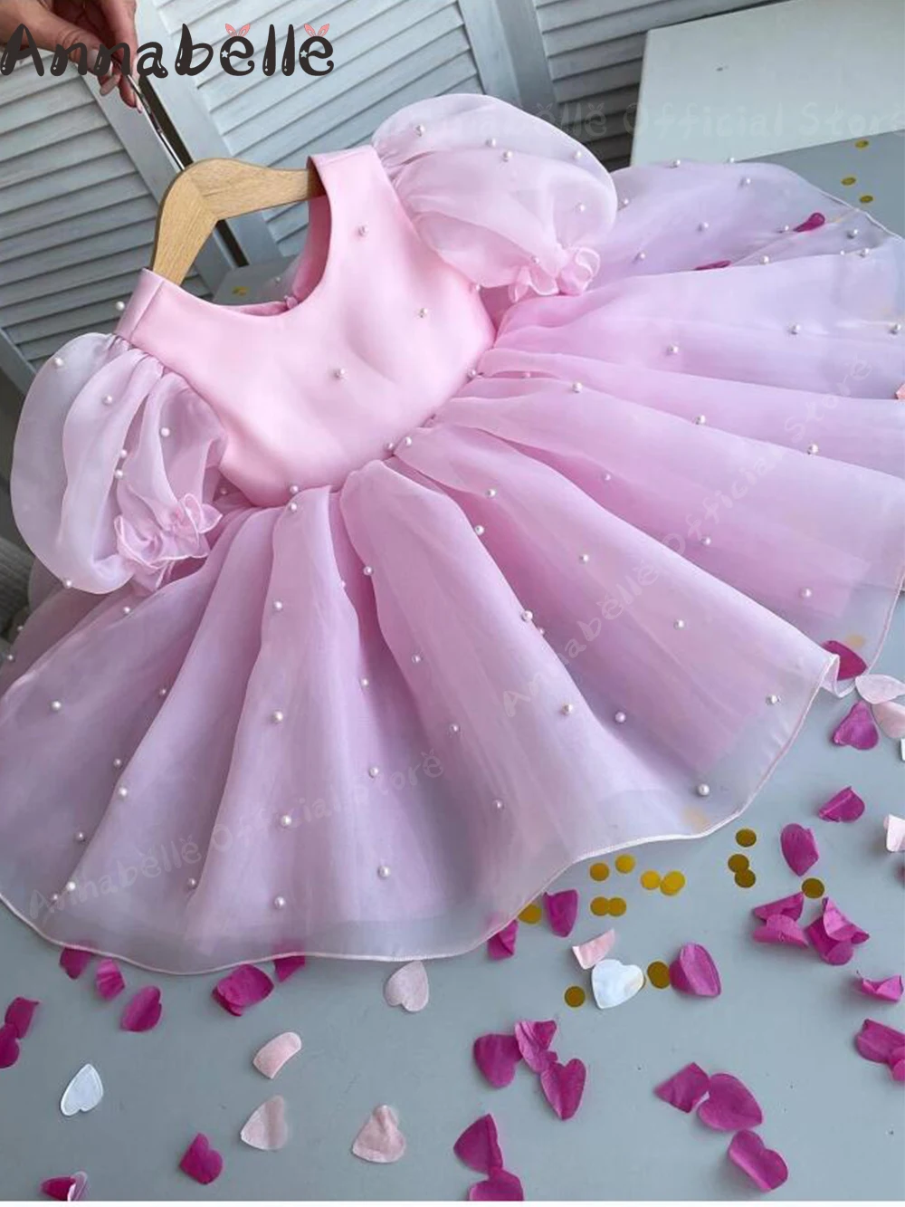 Свадебное платье для девочек Annabelle Kids С жемчужным украшением, бальное платье с коротким рукавом, Элегантное праздничное платье для девочки 2023
