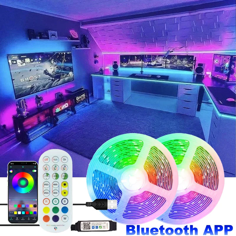 Светодиодная Лента RGB Цветная для Комнатной Подсветки телевизора 3535 Светодиодная Лента Bluetooth Музыка 44 клавиши Управления Светодиодная Лента 10 м 15 м 20 м 30 м Светодиодный Декор
