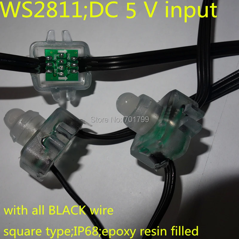 Светодиодная умная гирлянда DC5V WS2811, адресуемая, с полностью ЧЕРНЫМ проводом, класс защиты IP68; заполнена эпоксидной смолой; 50 шт. гирлянда