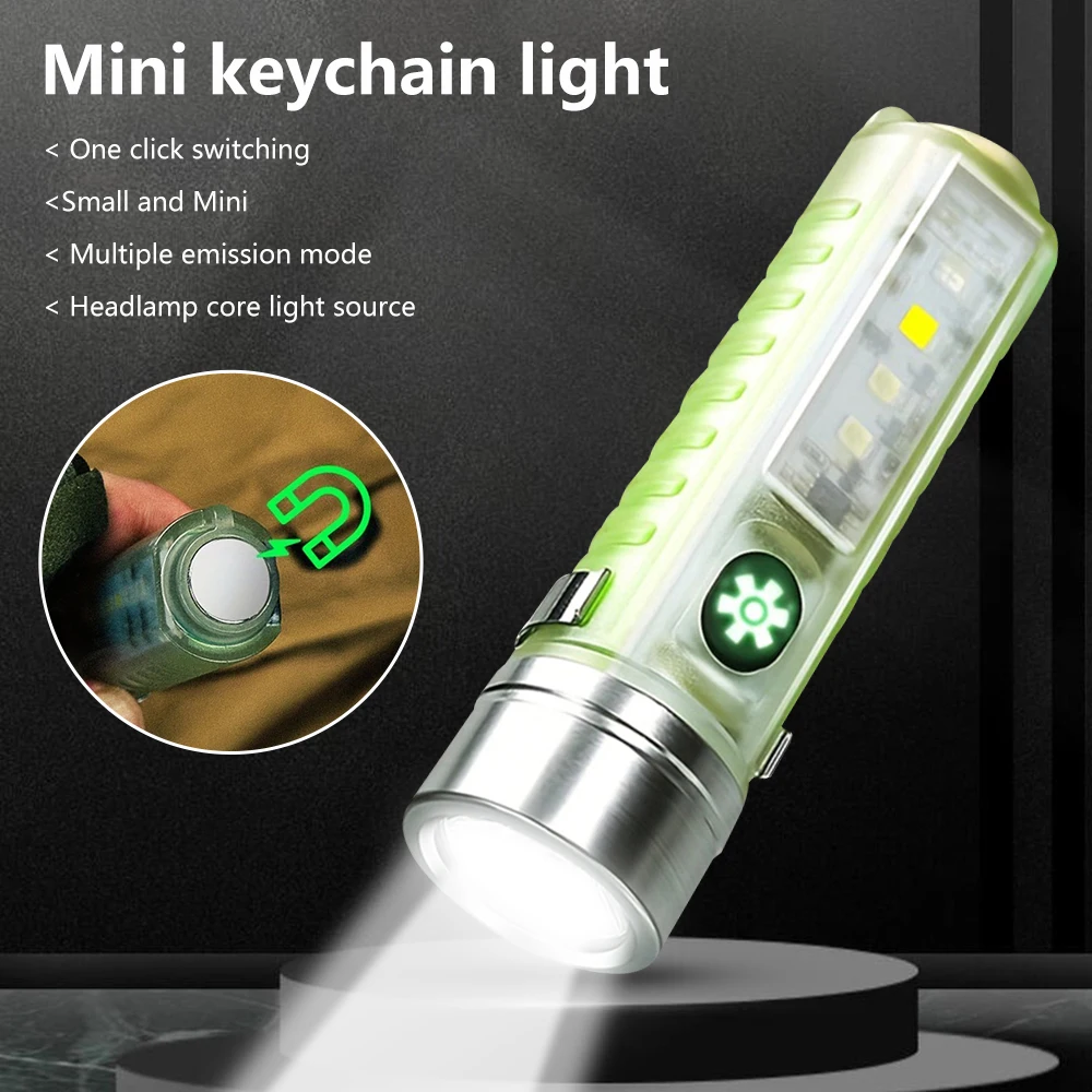 Светодиодный фонарик, перезаряжаемый USB-фонарик, Солнечный Портативный фонарь, ручной карманный фонарь с боковым поисковым фонарем COB для кемпинга