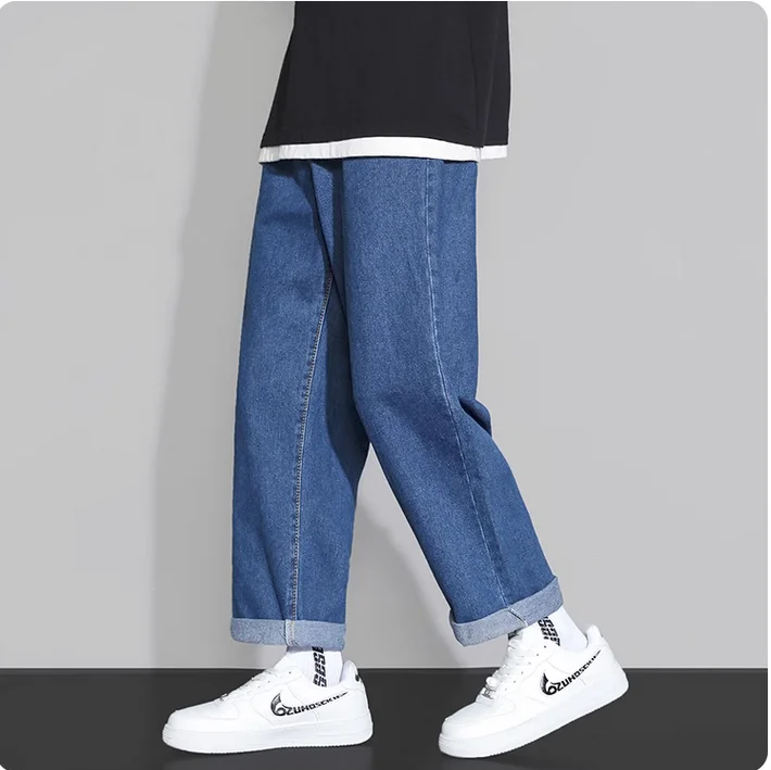 Скрученные мужские джинсы, осенние винтажные повседневные брюки свободного кроя с прямыми штанинами