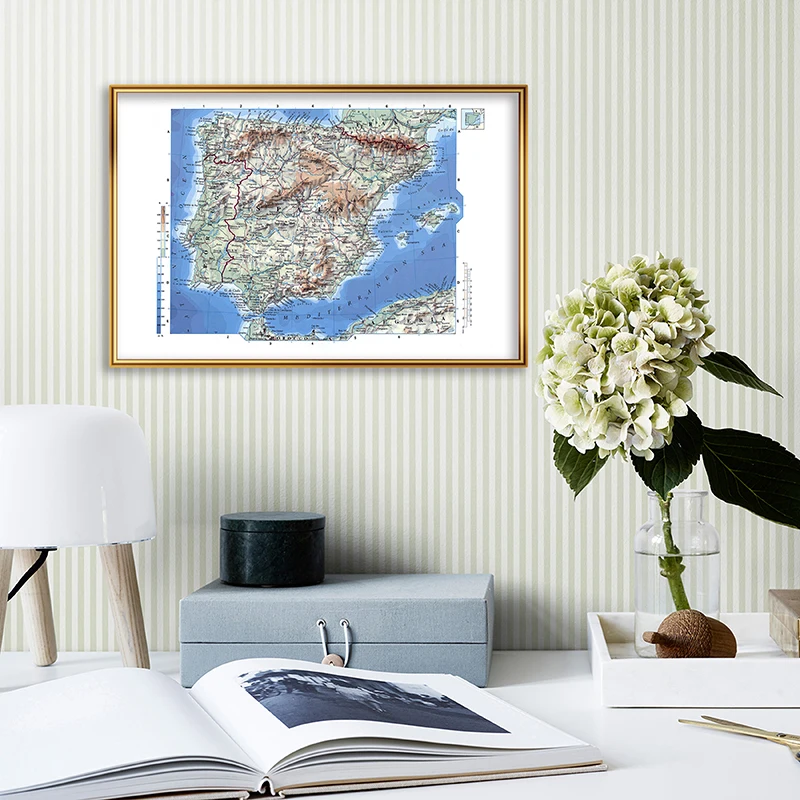 Топографическая карта Испании 59 * 42 см, картина на холсте, принты без рамы, настенные картины, Домашний декор для гостиной, принадлежности для занятий в классе