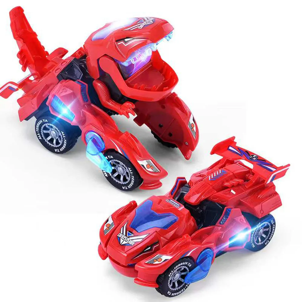 Трансформирующийся автомобиль с динозавром, отличные пластиковые электронные компоненты со светомузыкальной игрушкой, деформированный электромобиль, детские игрушки