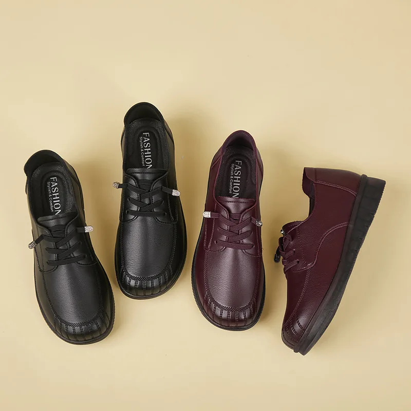Удобные женские туфли-оксфорды на плоской подошве из натуральной кожи для мам; женская обувь на танкетке; коллекция 2022 года; винтажные черные мокасины на меху со шнуровкой