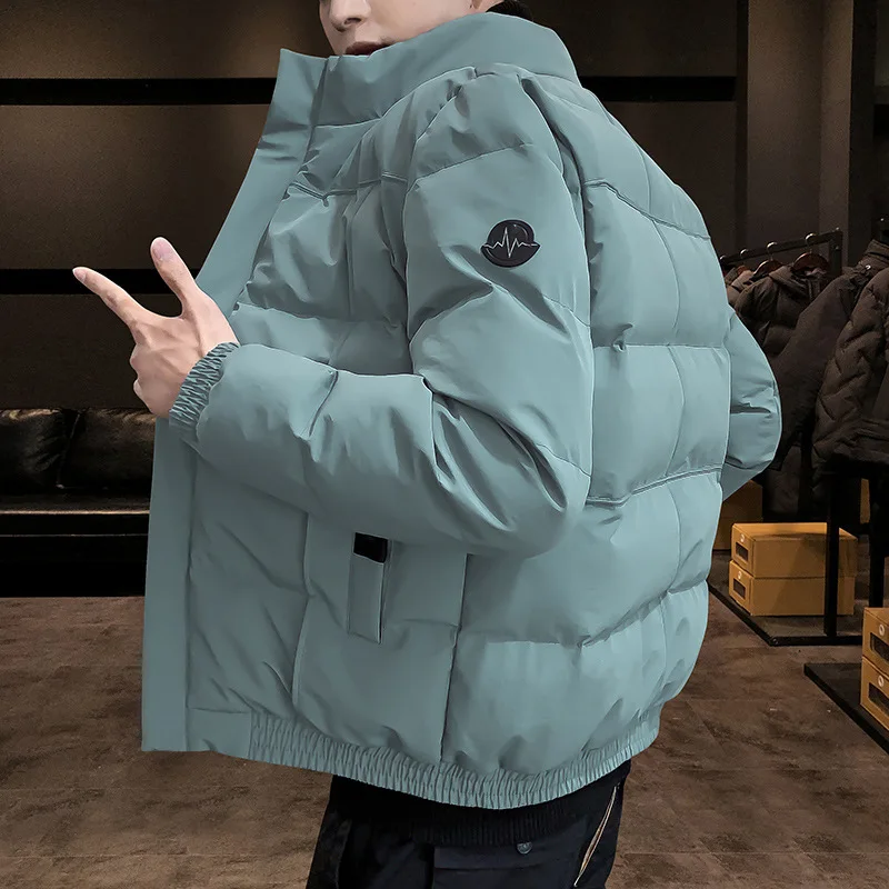 Хлопковая зимняя куртка мужская, модная корейская брендовая рабочая одежда, повседневное утепленное теплое пальто, парка на молнии с воротником-стойкой, мужская