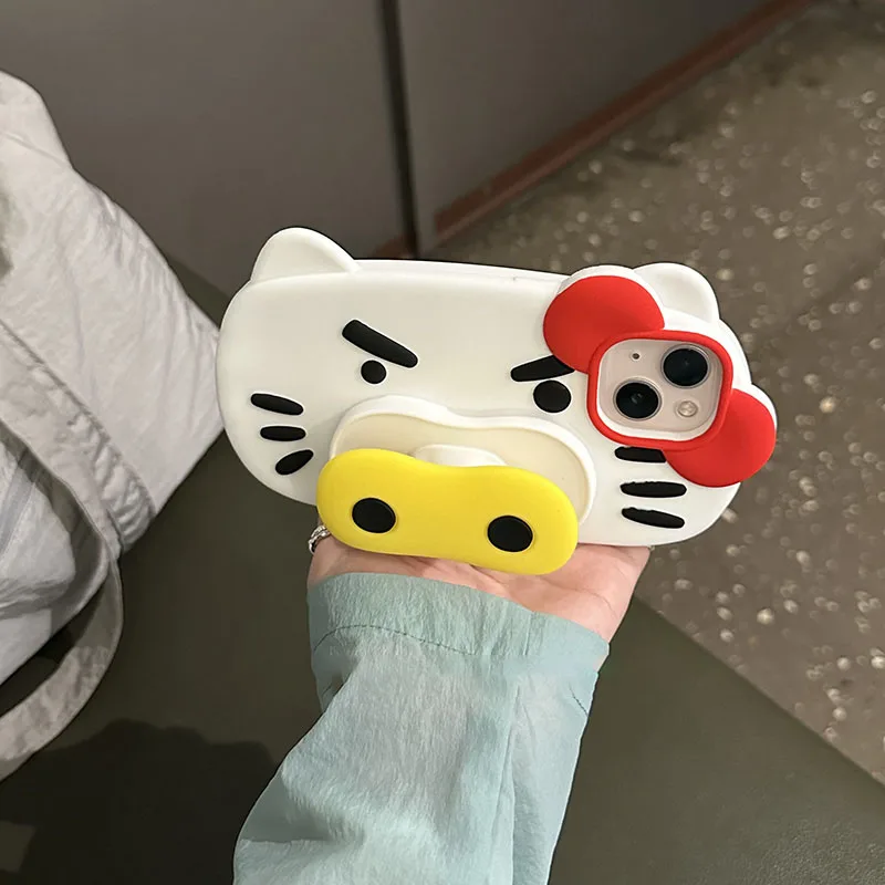Чехол для телефона Kawaii Sanrio Hello Kitty для iPhone 14 13 12 11 Pro Max Transform Pig Сверхмощный Аниме Защитный Чехол с Кронштейном