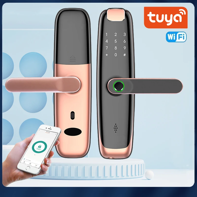 Электронный дверной замок Wifi с приложением Tuya Удаленно / Биометрический отпечаток пальца / смарт-карта / пароль / разблокировка ключом